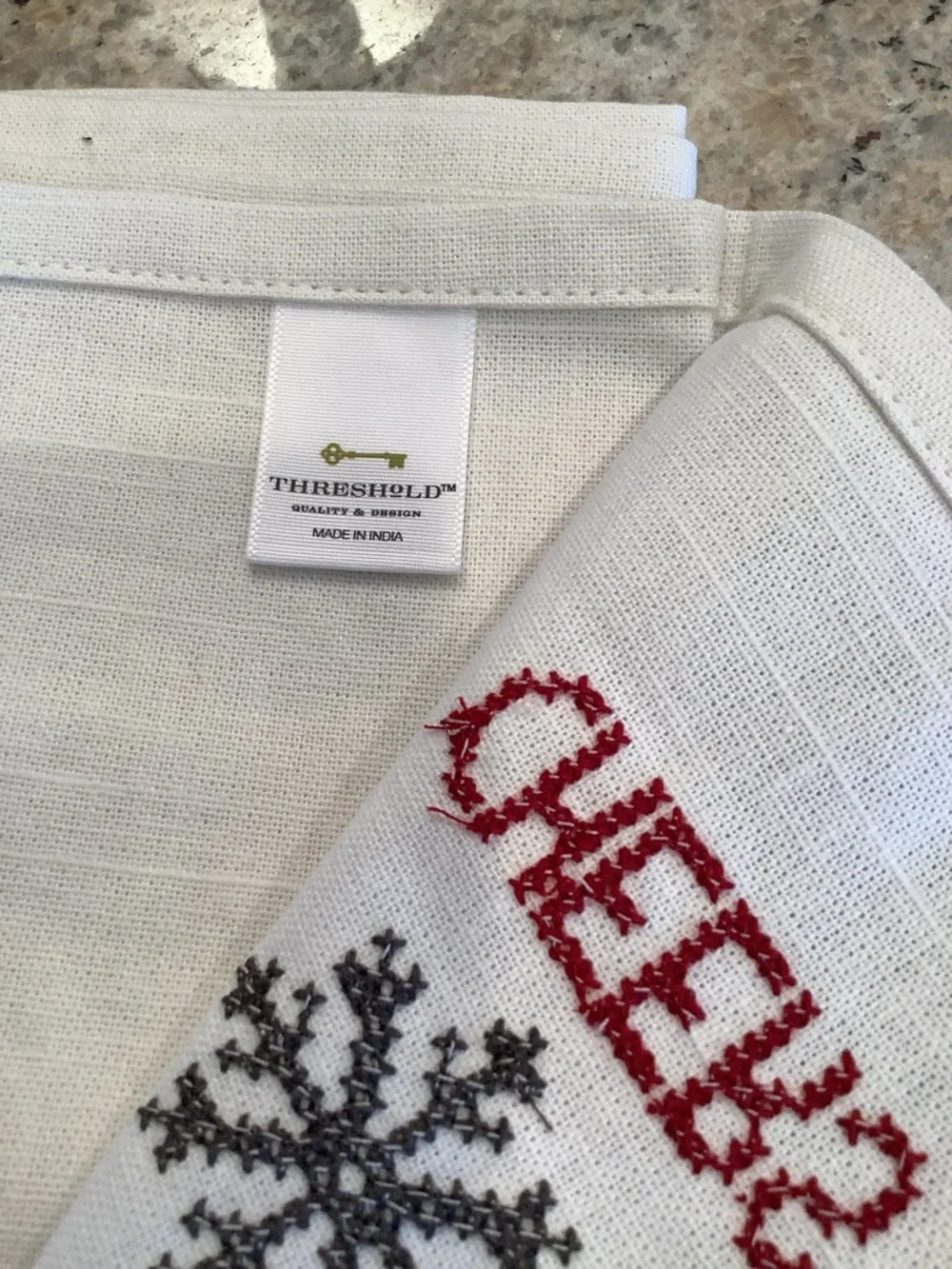 Threshold White Holiday Embroidered Napkin Set with Red and Gray Accents